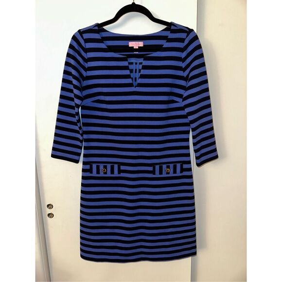 Lilly Pulitzer Women’s Charlene Shift Dress Blue Navy Stripe Small EUC - Picture 1 of 13